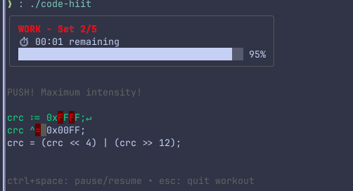 Code HIIT Lab in action - HIIT workout interface